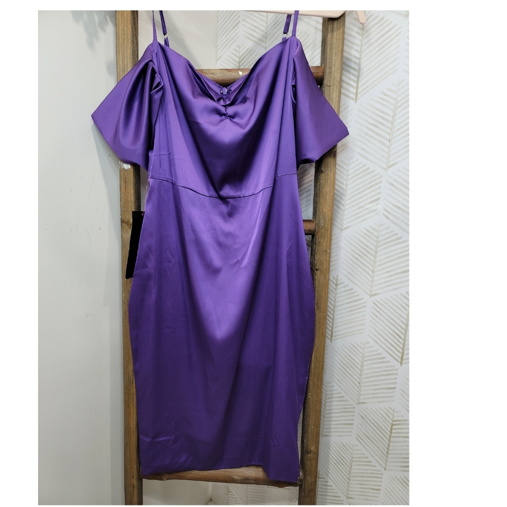 Bebe Purple  Dress with Flutter Sleeves